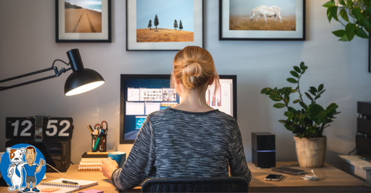 A woman researching on her computer